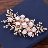 Pearl Flower Bridal Hair Comb Golden Wedding Hair Accessories