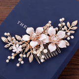 Pearl Flower Bridal Hair Comb Golden Wedding Hair Accessories