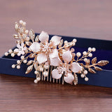 Pearl Flower Bridal Hair Comb Golden Wedding Hair Accessories