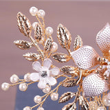 Pearl Flower Bridal Hair Comb Golden Wedding Hair Accessories