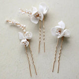 Bridal Ceramic Flower Hairpin Beaded Tiara
