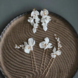 Bridal Ceramic Flower Hairpin Beaded Tiara