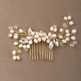 AiliBride Wedding Golden Pearl Hair Comb Rhinestone Bride Headdress