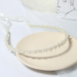 Silver Pearl Headband Wedding Hair Accessories Ribbon Headpiece Flower