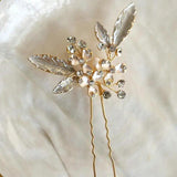 Pearl Crystal Bridal Hair Pin Enamel Leaf Hair Accessory