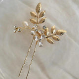 Pearl Crystal Bridal Hair Pin Enamel Leaf Hair Accessory