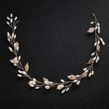 Alloy Leaf Pearls Headband Crown Wedding Hair Vine Jewelry Accessories