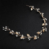 Alloy Leaf Pearls Headband Crown Wedding Hair Vine Jewelry Accessories