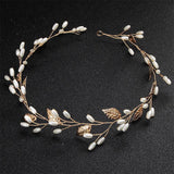 Alloy Leaf Pearls Headband Crown Wedding Hair Vine Jewelry Accessories