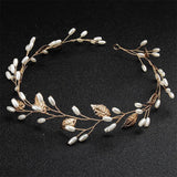 Alloy Leaf Pearls Headband Crown Wedding Hair Vine Jewelry Accessories