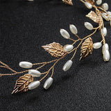 Alloy Leaf Pearls Headband Crown Wedding Hair Vine Jewelry Accessories