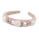 Flower Pearl Pink Hairbands Rhinestone Crystal Headbands Women Hair Jewelry