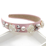 Flower Pearl Pink Hairbands Rhinestone Crystal Headbands Women Hair Jewelry
