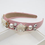 Flower Pearl Pink Hairbands Rhinestone Crystal Headbands Women Hair Jewelry