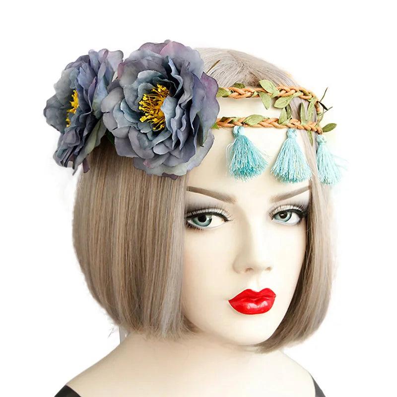 Boho Flower Crown Headband Tassel Fringe Hair Garland