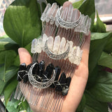Silvery Moon Wire Wrapped Raw Quartz Point Hair Combs
