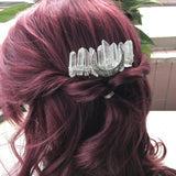 Silvery Moon Wire Wrapped Raw Quartz Point Hair Combs