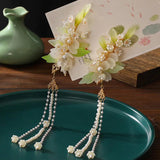 Chinese Fresh Glass Petal Pair Clamp Set Antique Tassel Hair Clip