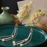 Chinese Fresh Glass Petal Pair Clamp Set Antique Tassel Hair Clip