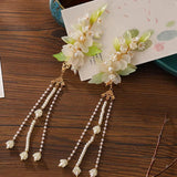 Chinese Fresh Glass Petal Pair Clamp Set Antique Tassel Hair Clip