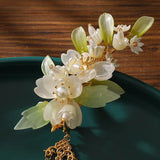 Chinese Fresh Glass Petal Pair Clamp Set Antique Tassel Hair Clip
