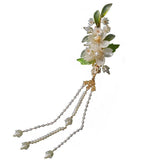 Chinese Fresh Glass Petal Pair Clamp Set Antique Tassel Hair Clip
