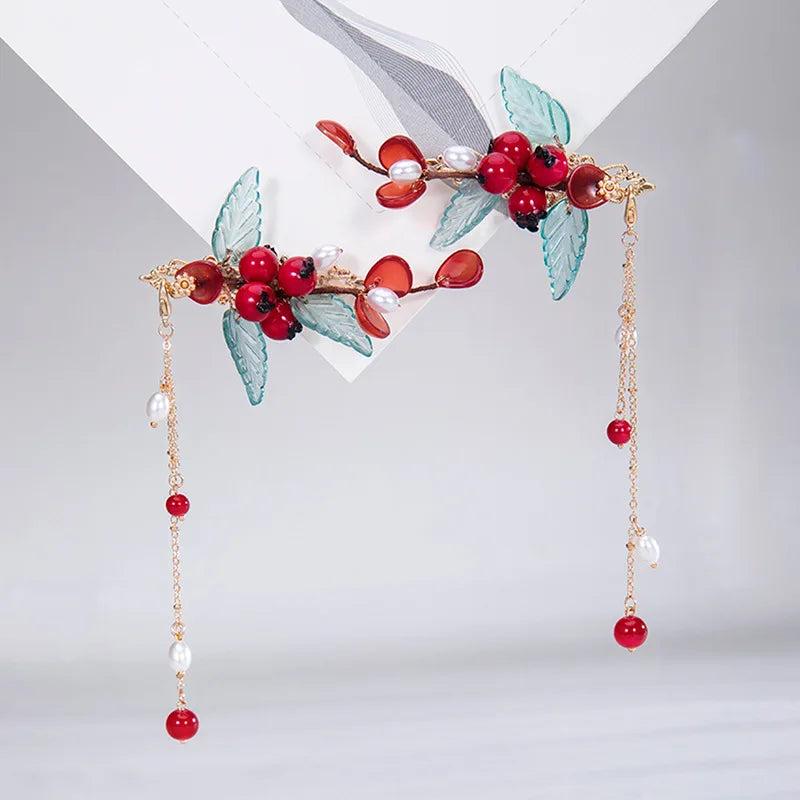 Red Fruit Hair Clip Baby Girl Hair Clips Hairpin Traditional Headdress