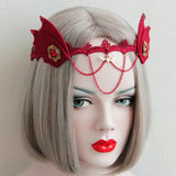 Women Headbands Halloween Red Felt Animal Ears Bat Devil Wings