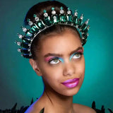 Green Crystal Tiara Crown Princess Queen Rhinestone Tiara Wedding Headdress