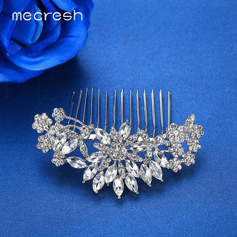 Mecresh Rhinestone Flowers Bridal Hair Combs Crystal Hair Accessories