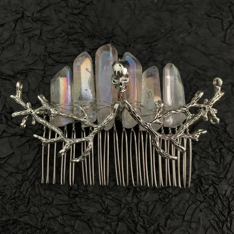 Witch Crystal Branch Skull Hair Comb Crown Hairpin