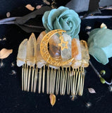 Golden Citrine Hair Comb, Crystal Quartz Headdress