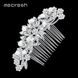 Mecresh Pearl Bridal Hair Combs Silver Crystal Wedding Accessories