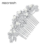 Mecresh Pearl Bridal Hair Combs Silver Crystal Wedding Accessories
