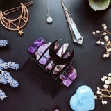 Natural Amethyst Dark Moon Hair Comb Crown Hairpin