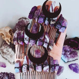 Natural Amethyst Dark Moon Hair Comb Crown Hairpin