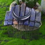 Natural Amethyst Dark Moon Hair Comb Crown Hairpin