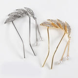 Crystal Leaf Hair Fork U-Shaped Hairpins Silver Hair Clips for Women
