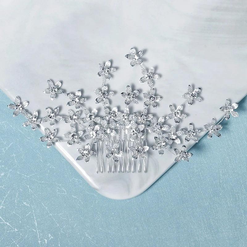 Bridal Wedding Hair Combs Clips Silver Rhinestone Flower Jewelry