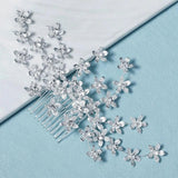 Bridal Wedding Hair Combs Clips Silver Rhinestone Flower Jewelry
