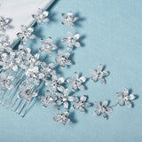 Bridal Wedding Hair Combs Clips Silver Rhinestone Flower Jewelry