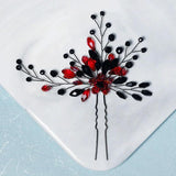 Red Crystal Flower Hair Forks Pins Women Hair Accessories