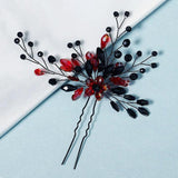 Red Crystal Flower Hair Forks Pins Women Hair Accessories