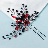 Red Crystal Flower Hair Forks Pins Women Hair Accessories