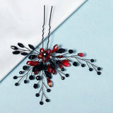 Red Crystal Flower Hair Forks Pins Women Hair Accessories