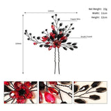 Red Crystal Flower Hair Forks Pins Women Hair Accessories