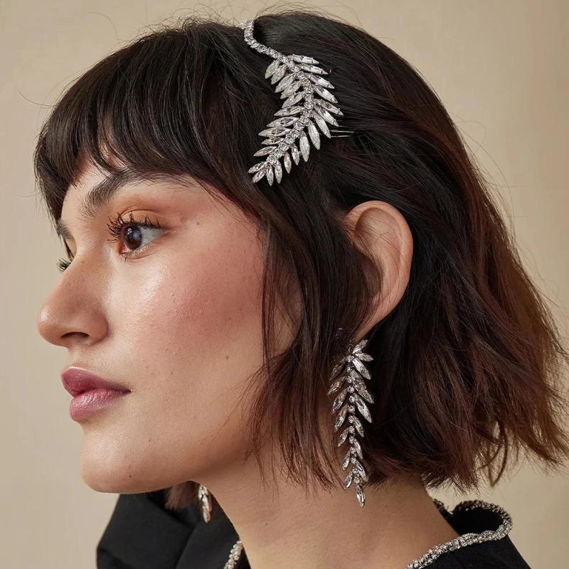 Crystal Leaf Hair Comb V Shape Rhinestone Hairband