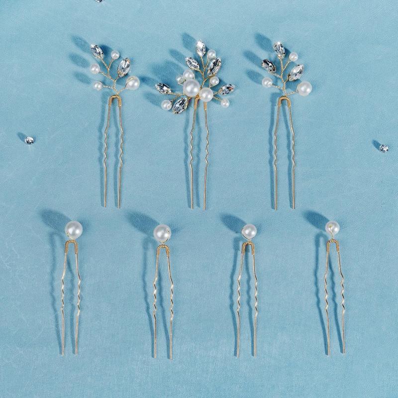 7pcs Wedding Pearl Rhinestone Hair Pins Hair Accessories Bridal Headpiece
