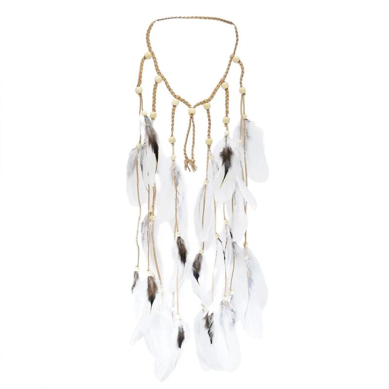 Boho Style Leather Feather Headdress Hair Accessories with Beads