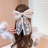 Lace Embroidery Big Bow Hairpin Net Red Back Head Hairpin Headdress